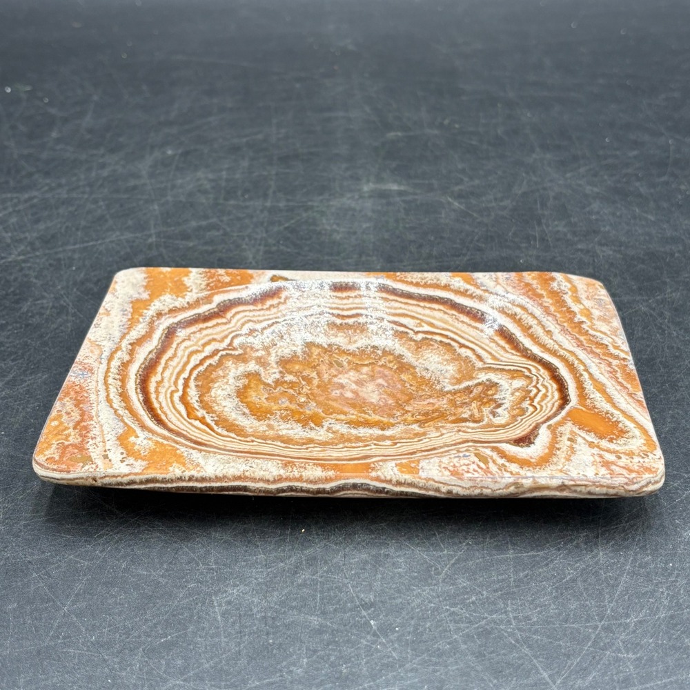 Unbranded Onyx Trinket Tray Orangy Brown Banded Agate Stone Dish